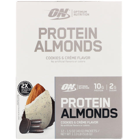 Optimum Nutrition, Proteína de almendras, galletas y crema, 12 paquetes, 1,5 oz (43 g) cada uno