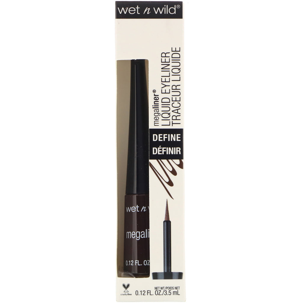Wet n Wild, Delineador de ojos líquido MegaLiner, marrón oscuro, 3,5 ml (0,12 oz. líq.)