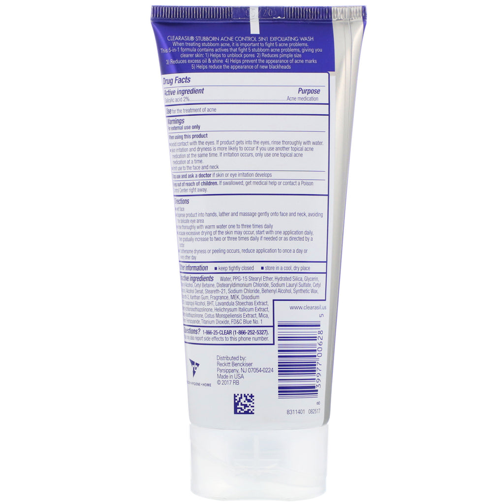 Clearasil, genstridig acnekontrol, 5-i-1 eksfolierende vask, 6,78 fl oz (200 ml)