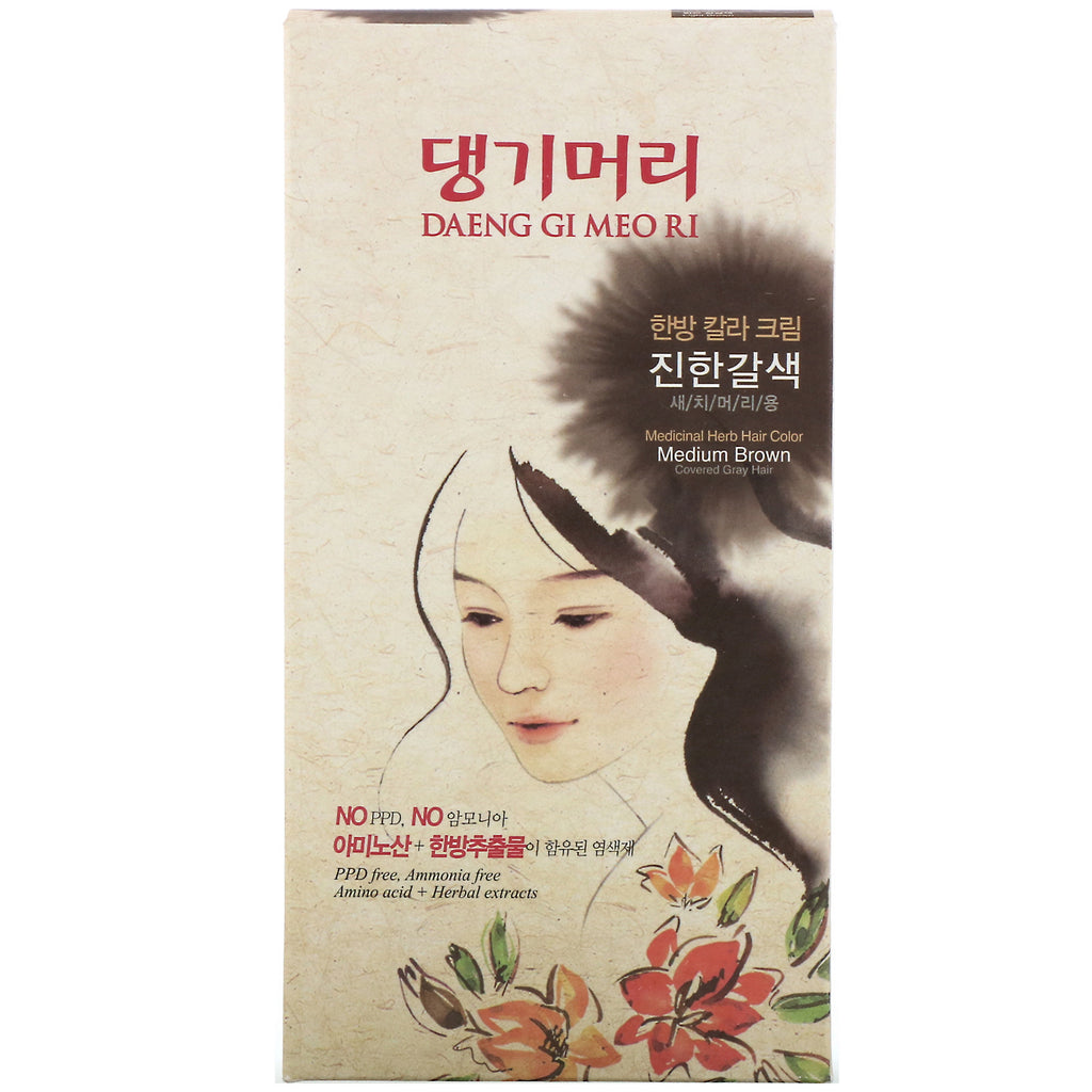 Doori Cosmetics, Daeng Gi Meo Ri, tinte para cabello con hierbas medicinales, marrón medio, 1 kit