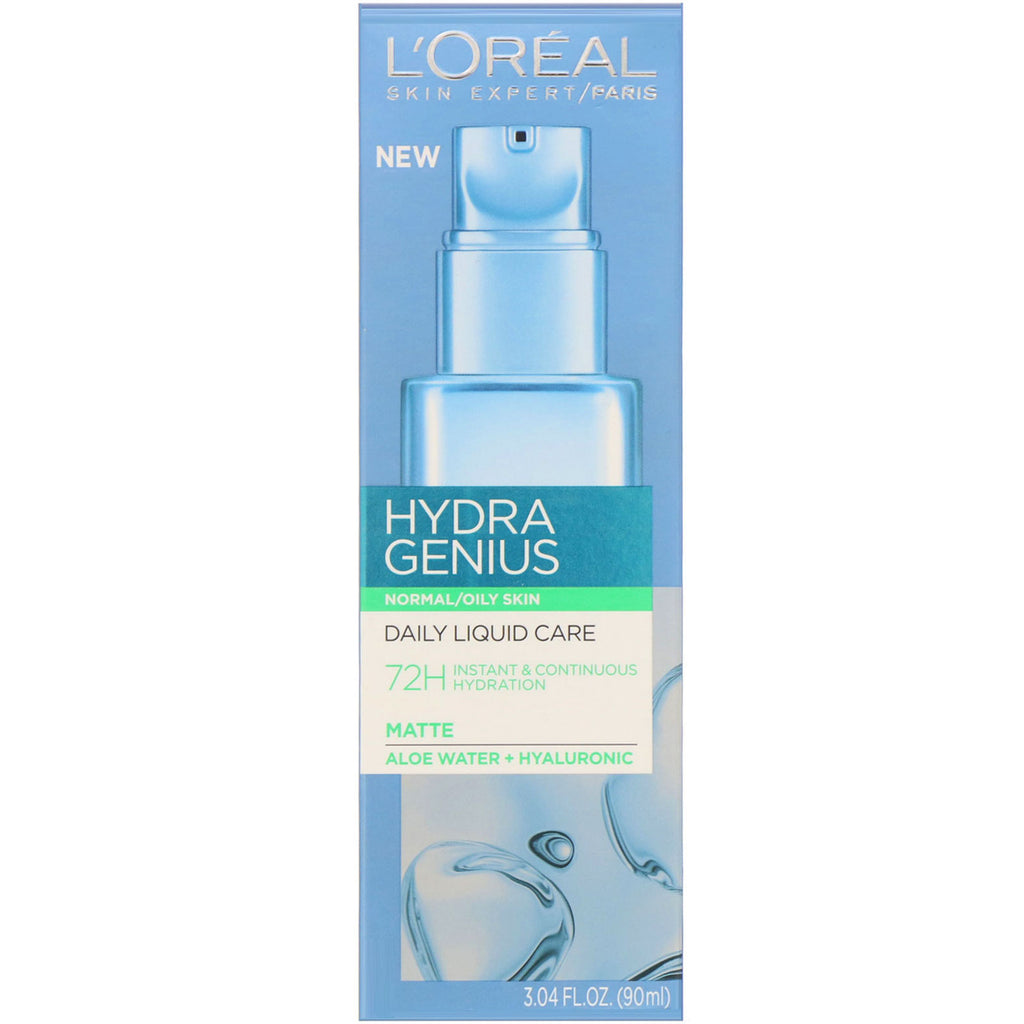 L'Oreal, Hydra Genius, Cuidado líquido diario mate, piel normal/grasa, 3,04 fl oz (90 ml)