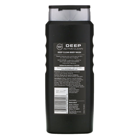 Nivea, Men, Deep Clean Body Wash, Deep Active Clean, 16.9 fl oz (500 ml)