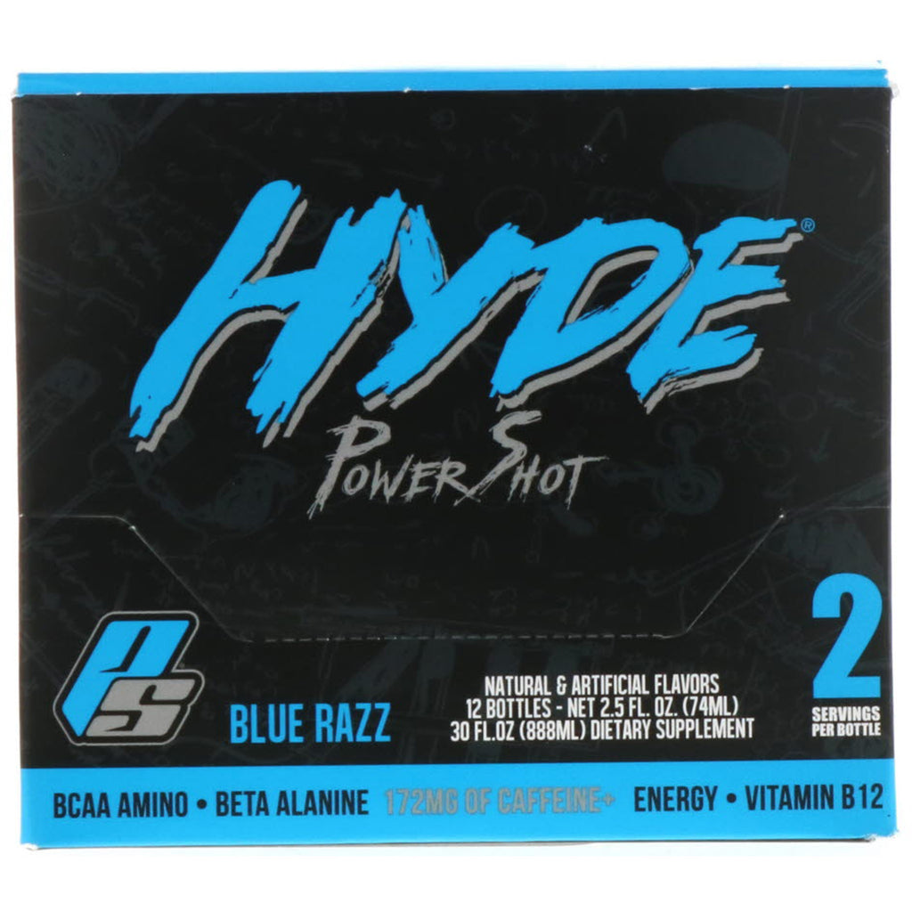 ProSupps, Hyde Power Shot, Blue Razz, 172 mg, 12 frascos, 2,5 fl oz (74 ml) cada uno