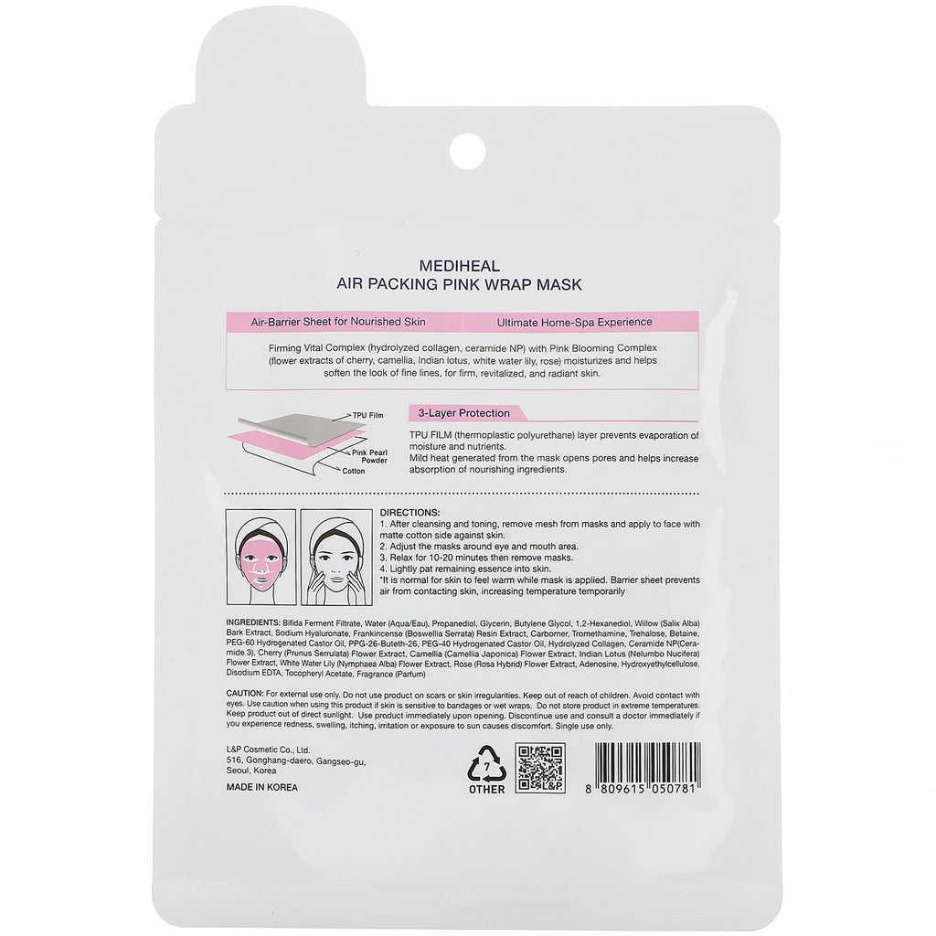 Mediheal, Air Packing, Pink Wrap Mask, 1 ark, 0,67 fl oz (20 ml)