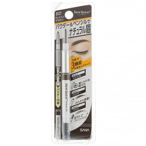 Sana, New Born, øjenbrynspulver og blyant, B2 gråbrun, 1 stk.