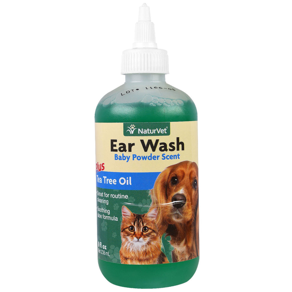 NaturVet, Ear Wash Plus Tea Tree Oil, Baby Powder Scent, 8 fl oz (236 ml)