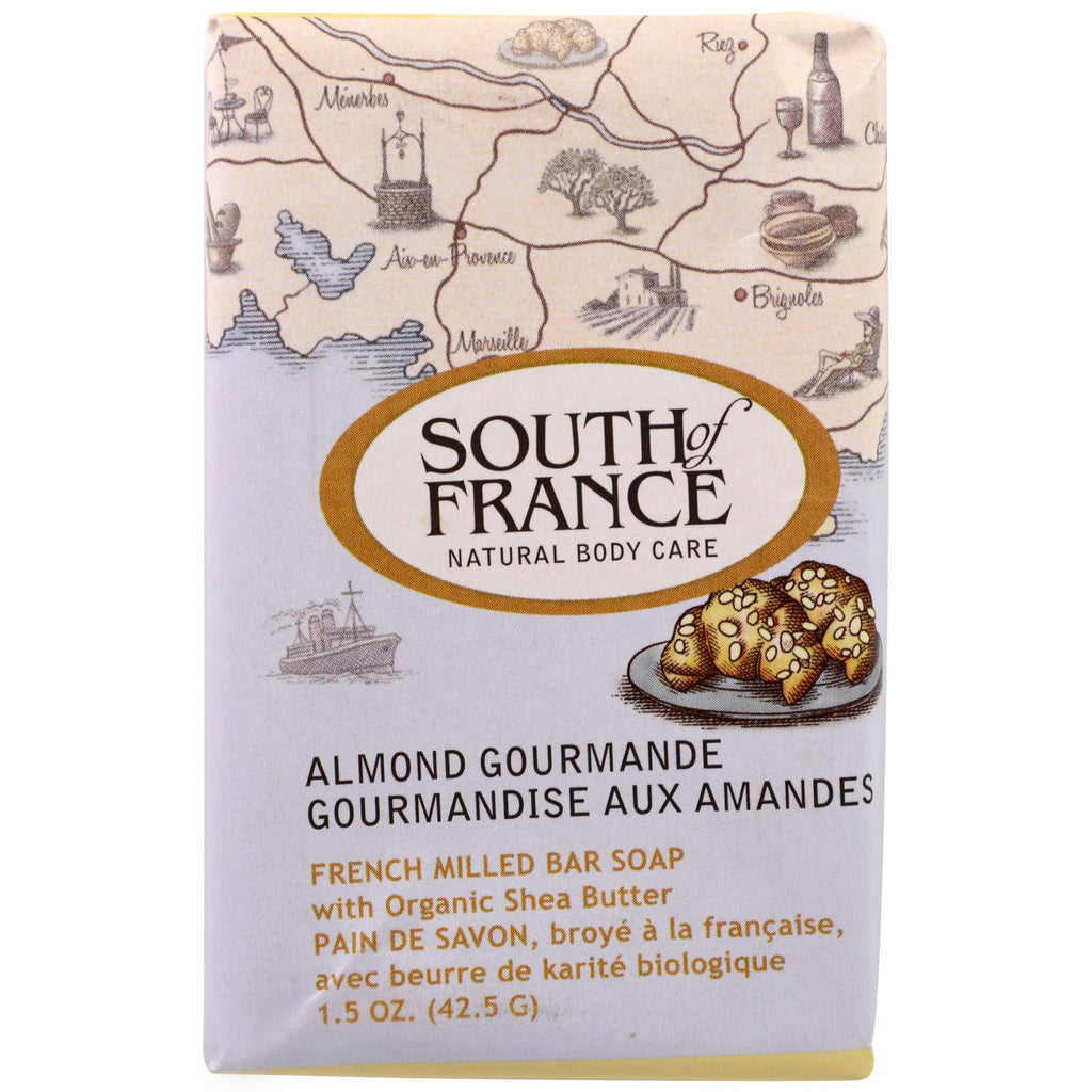 South of France, French Milled Bar Soap with Organic Shea Butter, Almond Gourmande, 1.5 oz (42.5 g)