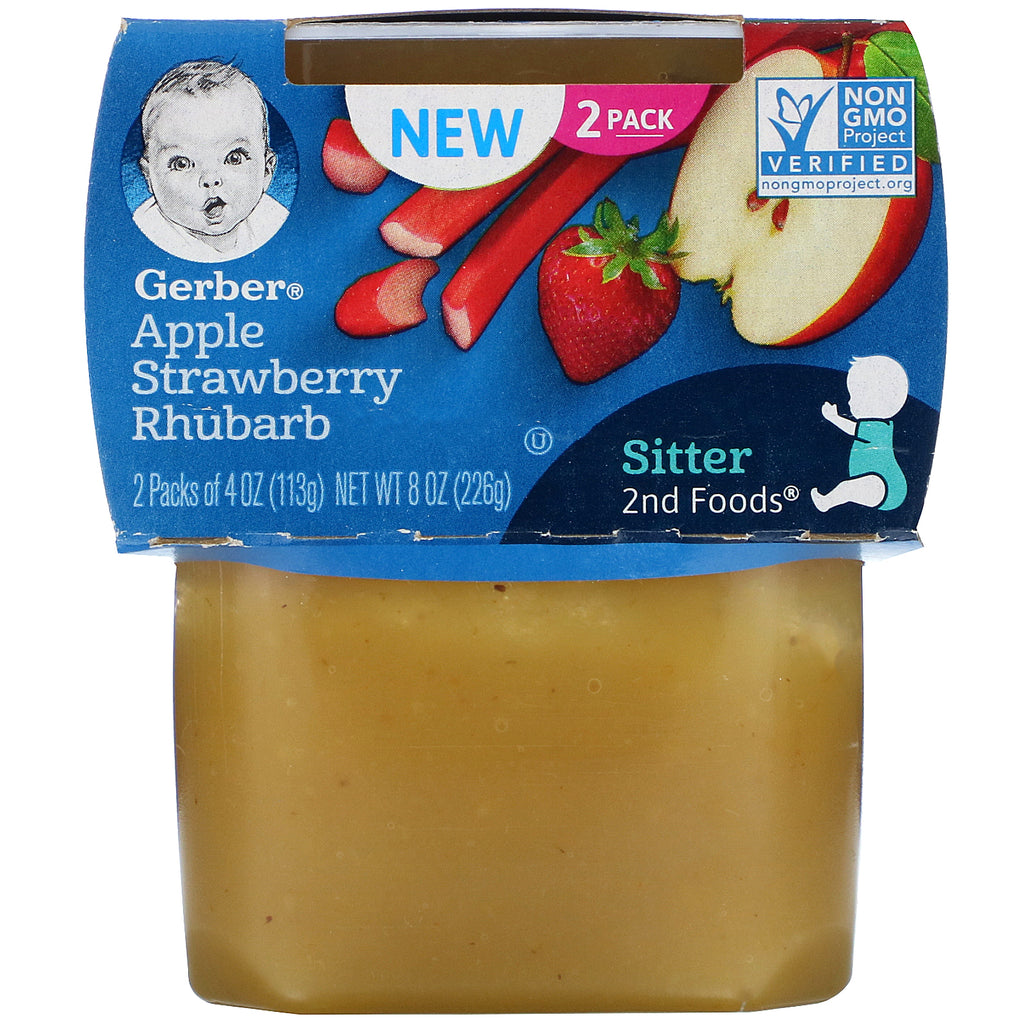 Gerber, Apple, Strawberry, Rhubarb, 2 Packs, 4 oz (113 g) Each