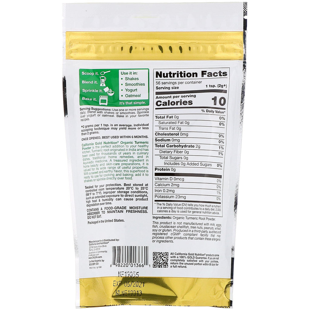 California Gold Nutrition, superalimentos, cúrcuma orgánica en polvo, 4 oz (114 g)