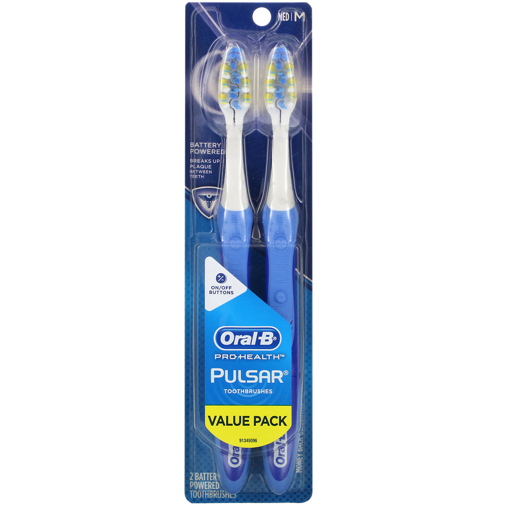 Oral-B, Pro-Health, Pulsar cepillo de dientes con batería, mediano, paquete de 2