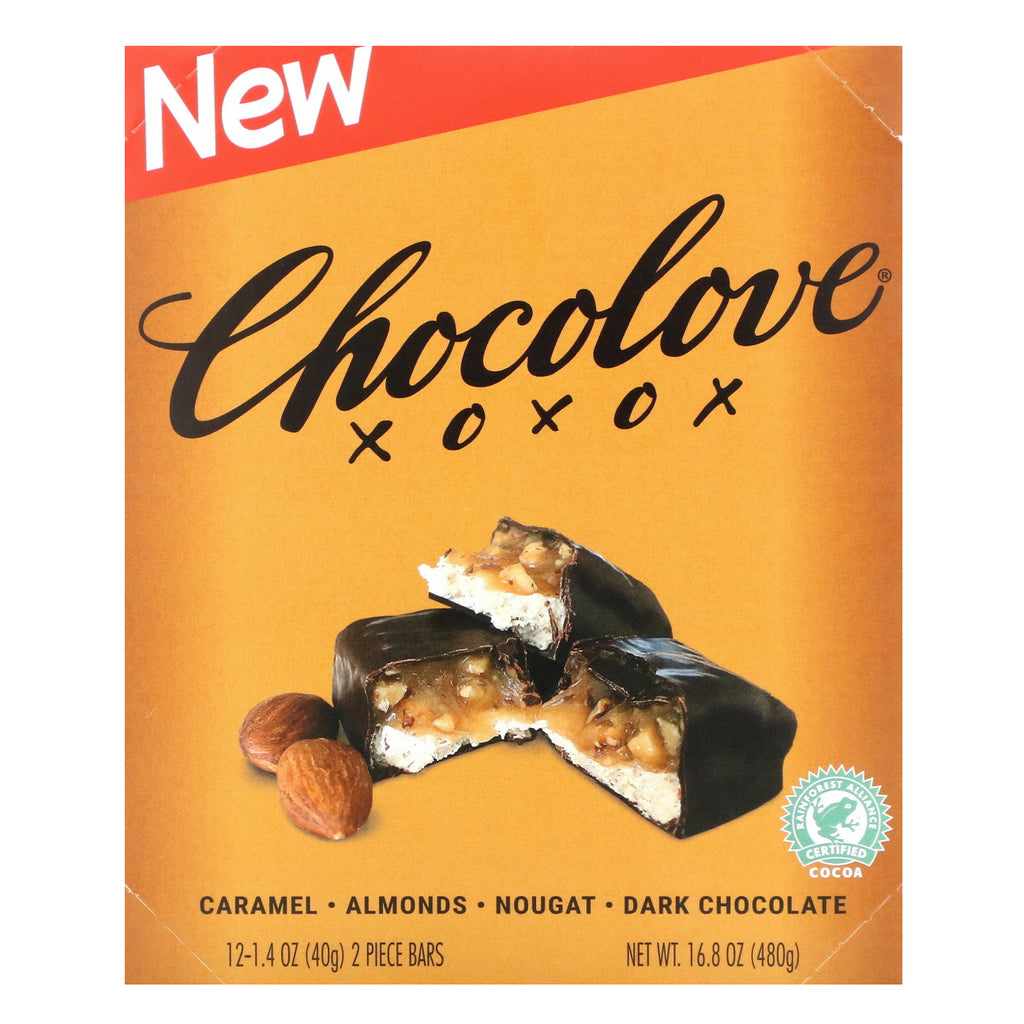 Chocolove, caramelo, almendras y turrón en chocolate amargo, 12 barras, 1,4 oz (40 g) cada una