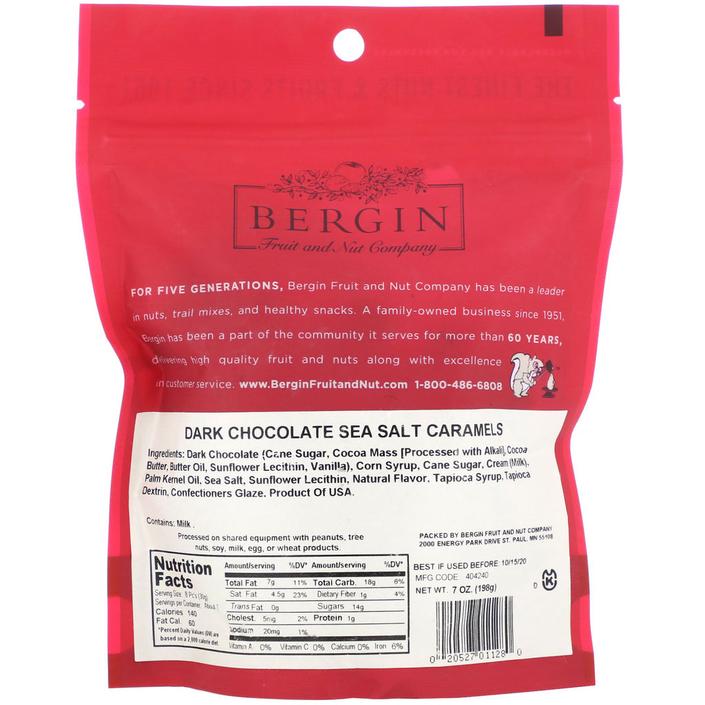 Bergin Fruit and Nut Company, mørk chokolade havsalt karameller, 7 oz (198 g)