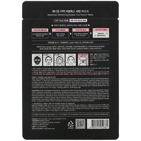 Mediheal, Whitening Bubble Tox Serum skønhedsmaske, 1 ark, 21 ml