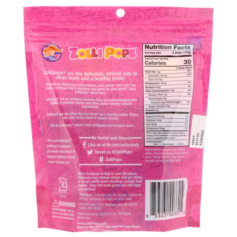 Zollipops, The Clean Teeth Pops, fresa, 15 ZolliPops, (3,1 oz)