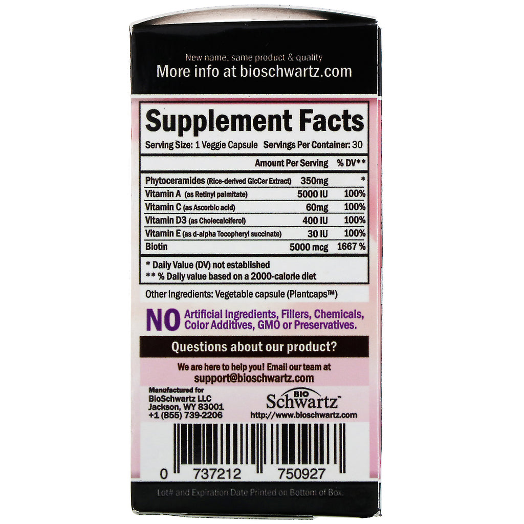 BioSchwartz, Fitoceramidas, Rejuvenecimiento de la piel, 350 mg, 30 cápsulas vegetales