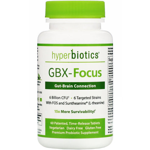 Hyperbiotics, GBX-Focus, Gut-Brain Connection, 6 Billion CFU, 60 Patented Time-Release Tablets