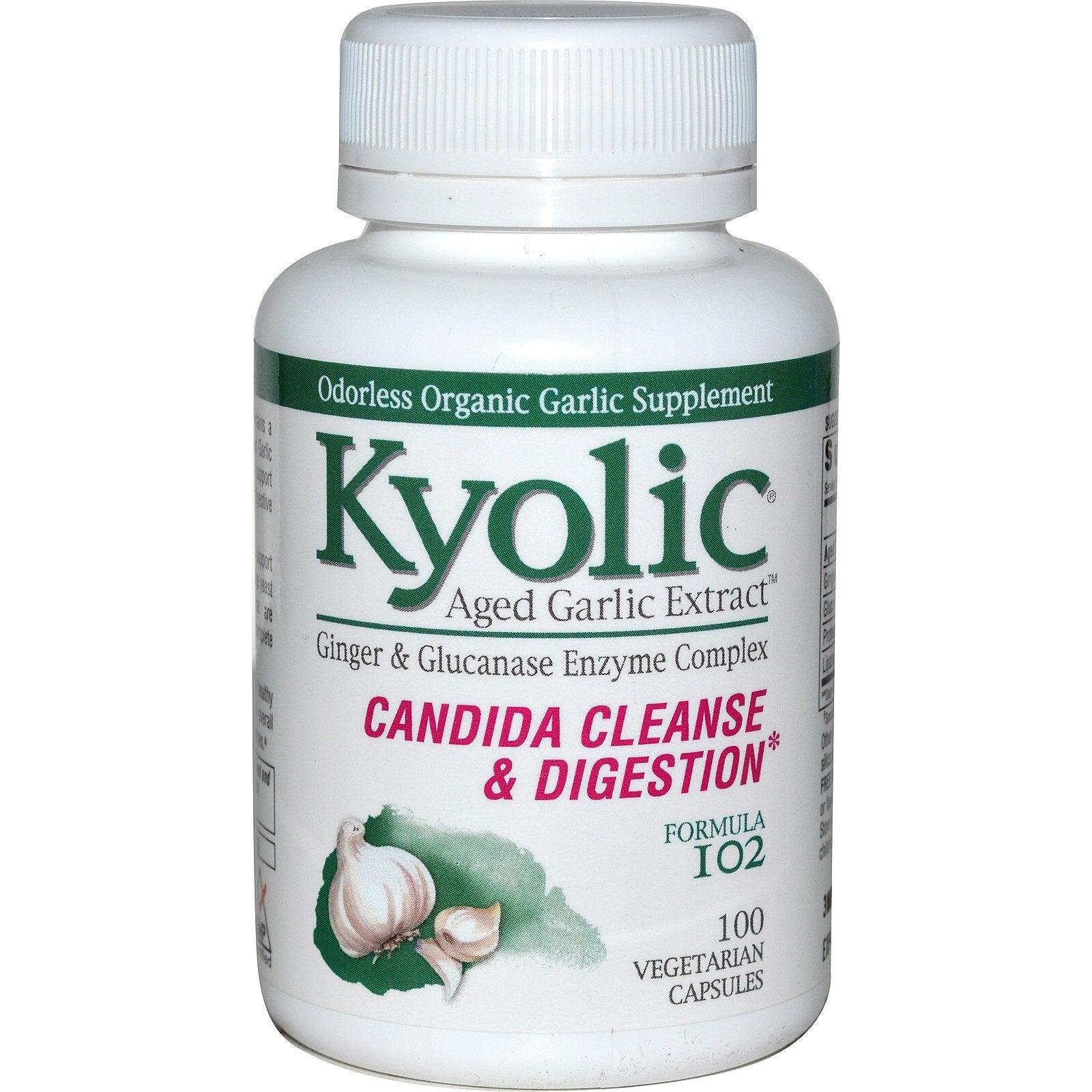 Kyolic, Aged Garlic Extract, Candida Cleanse & Digestion Formula 102, 100 Vegetarian Capsules