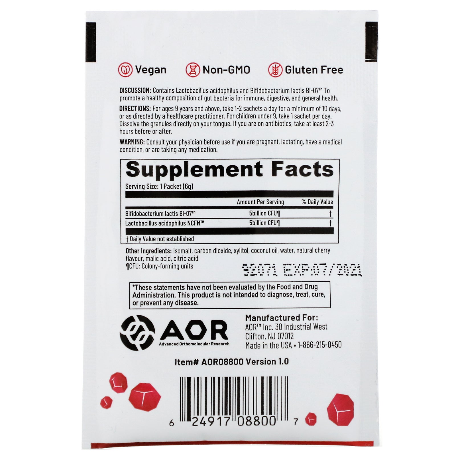 Advanced Orthomolecular Research AOR, Lava Rox, Probiotic for Immune Health, Natural Cherry Flavor, .2 oz (6 g)