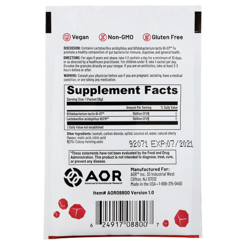 Advanced Orthomolecular Research AOR, Lava Rox, probiótico para la salud inmunológica, sabor natural a cereza, 6 g (0,2 oz)