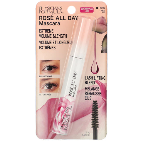 Physicians Formula, Rose All Day Mascara, Sort, 0,4 fl oz (12 ml)