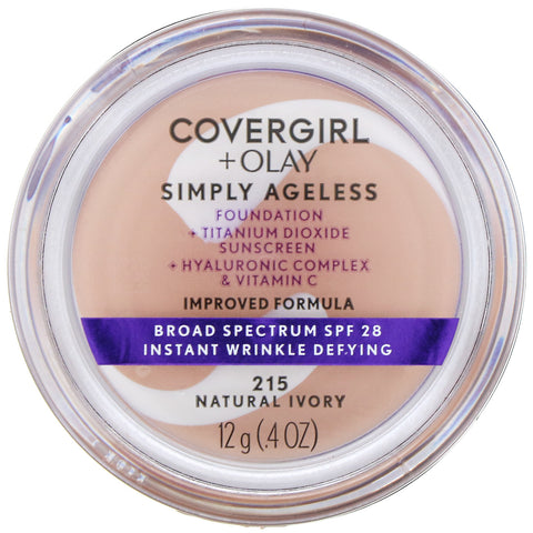 Covergirl, Olay Simply Ageless Foundation, 215 Natural Ivory, 0,4 oz (12 g)