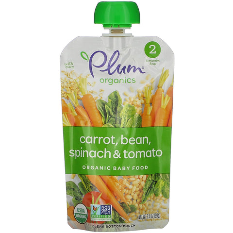 Plum s,  Baby Food, 6 Months & Up, Carrot, Bean, Spinach & Tomato, 6 Pouches, 3.5 oz (99 g) Each