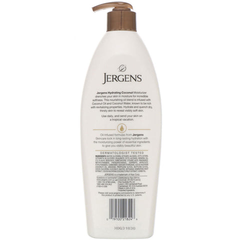 Jergens, Crema hidratante de coco, con infusión de aceite, 496 ml (16,8 oz. líq.)