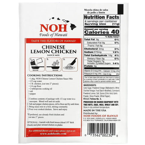 NOH Foods of Hawaii, Mezcla de salsa china de pollo y limón, 42 g (1,5 oz)