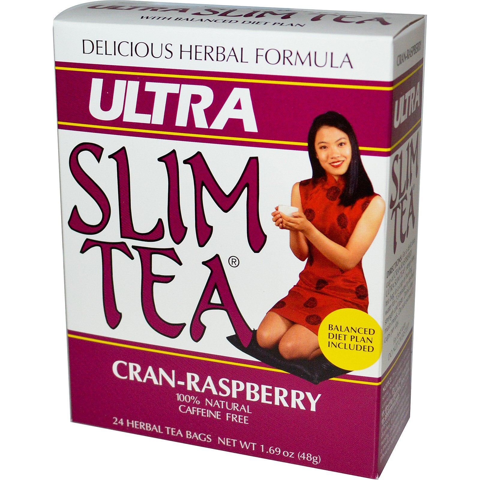 Hobe Labs, Ultra Slim Tea, Cran-Raspberry, Caffeine Free, 24 Herbal Tea Bags, 1.69 oz (48 g)
