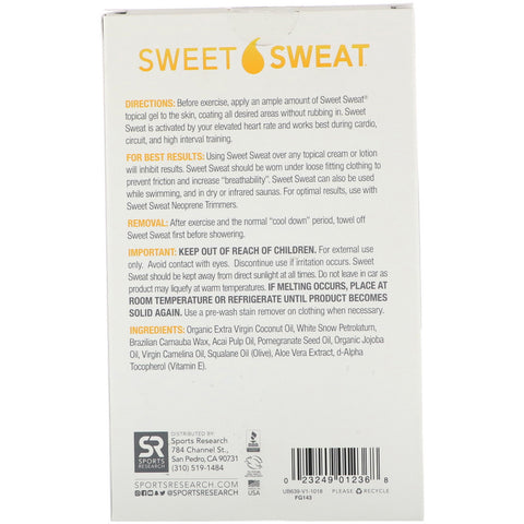 Sportsforskning, Sweet Sweat Workout Enhancer, kokosnød, 20 rejsepakker, 0,53 oz (15 g) hver