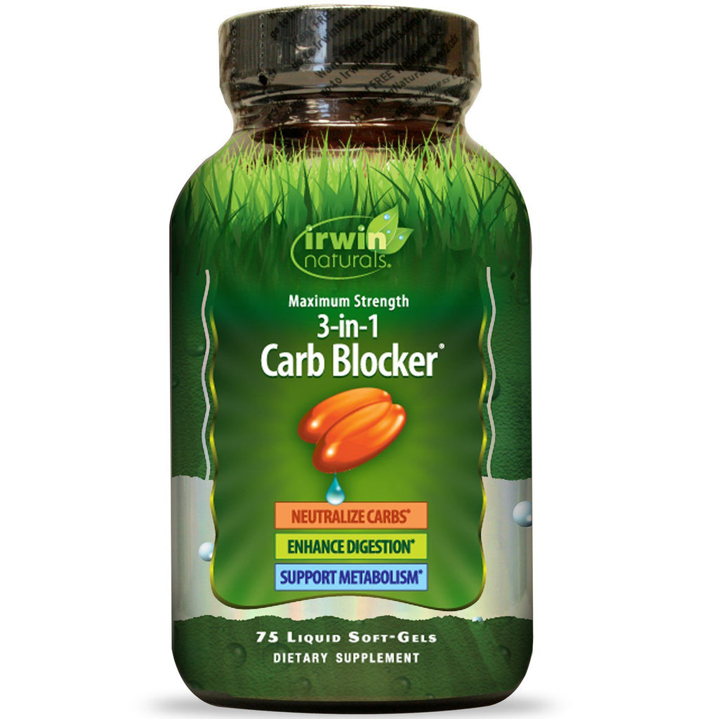 Irwin Naturals, 3-In-1 Carb Blocker, Maximum Strength, 75 Liquid Soft-Gels