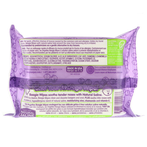 Boogie Wipes, Natural Saline Wipes for Stuffy Noses, Great Grape Scent, 30 Wipes