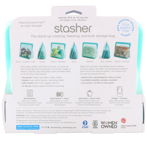 Stasher, Bolsa reutilizable de silicona para alimentos, bolsa vertical, aguamarina, 56 fl oz (128 g)