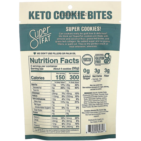 SuperFat, Keto Cookie Bites, Chocolate Chip, 2,25 oz (64 g)