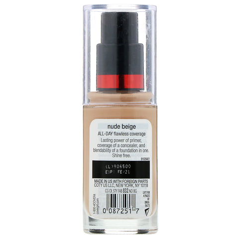 Covergirl, Outlast All-Day Stay Fabulous, 3-in-1 Foundation, 832 Nude Beige, 1 fl oz (30 ml)