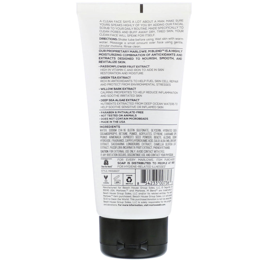 Marlowe, ansigtsscrub til mænd, nr. 122, 6 fl oz (177,4 ml)