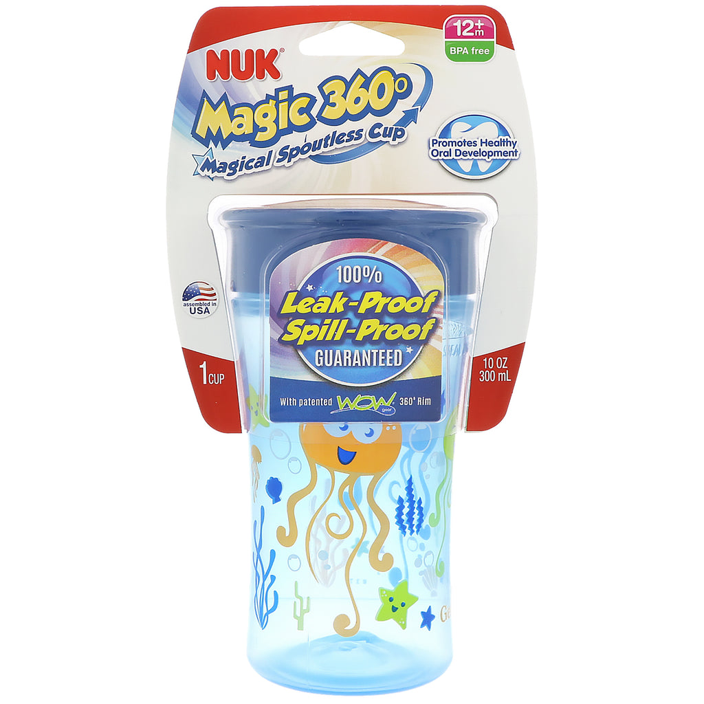 NUK, Magic 360, Magical tudløs kop, 12+ måneder, dreng, 1 kop, 10 oz (300 ml)