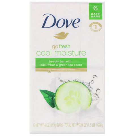 Dove, Go Fresh, Cool Moisture Beauty Bar, Cucumber & Green Tea, 6 Bars, 4 oz (113 g) Each