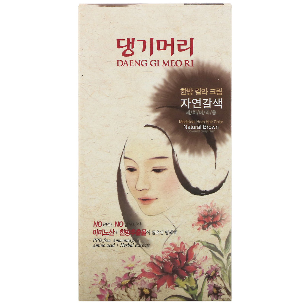 Doori Cosmetics, Daeng Gi Meo Ri, tinte para cabello con hierbas medicinales, marrón natural, 1 kit