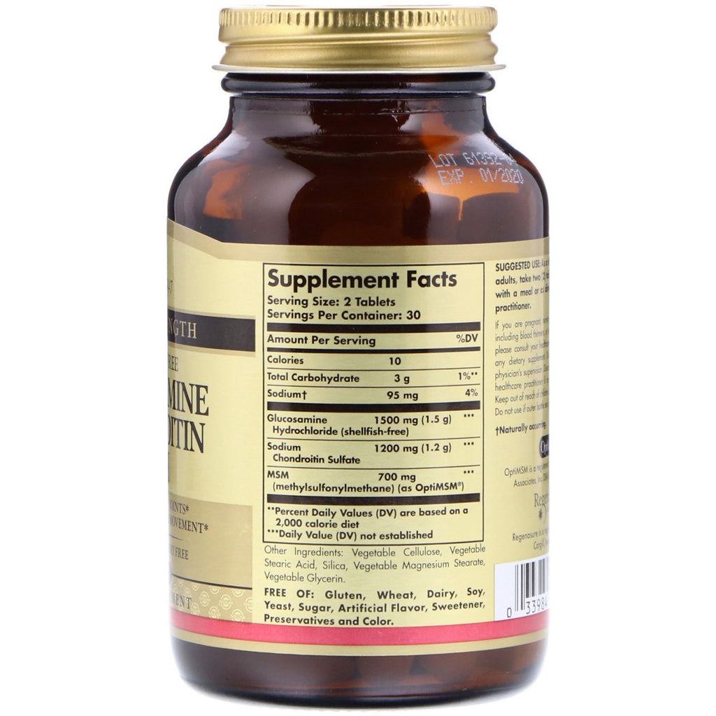 Solgar, Glucosamina Condroitina MSM, Triple Fuerza, 60 Tabletas