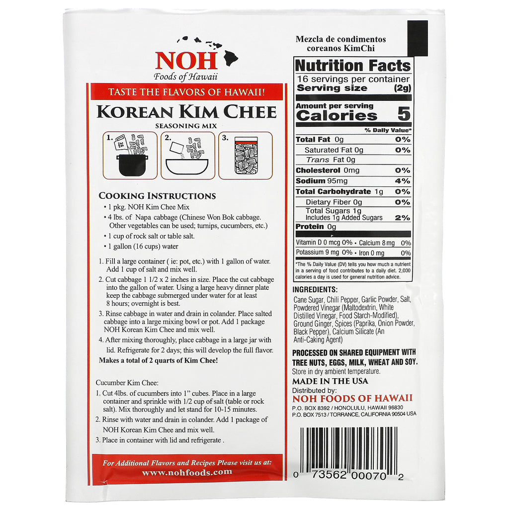 NOH Foods of Hawaii, Mezcla de condimentos coreanos Kim Chee, 1,125 oz (32 g)