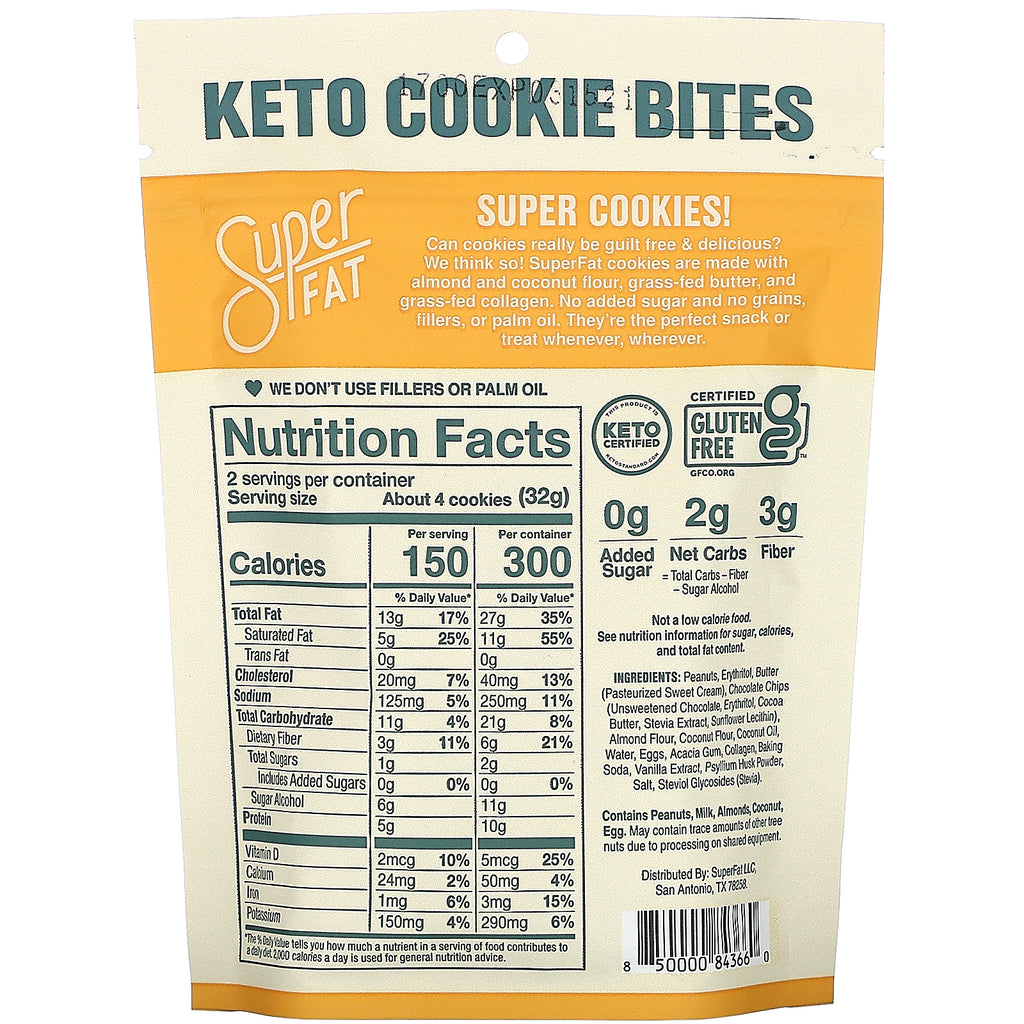 SuperFat, Keto Cookie Bites, Peanut Butter Chocolate Chip, 2,25 oz (64 g)