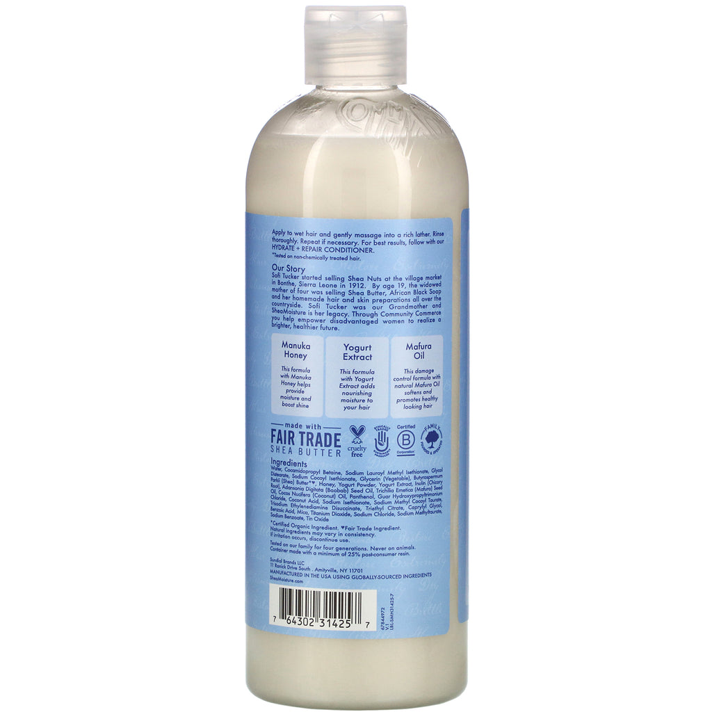 SheaMoisture, Miel de Manuka y yogur, champú hidratante y reparador, 577 ml (19,5 oz. líq.)