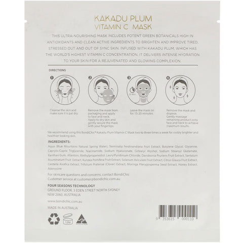 Bondi Chic, Kakadu Plum, Vitamin C Mask, 1 Sheet, 1.24 fl oz (35 g)