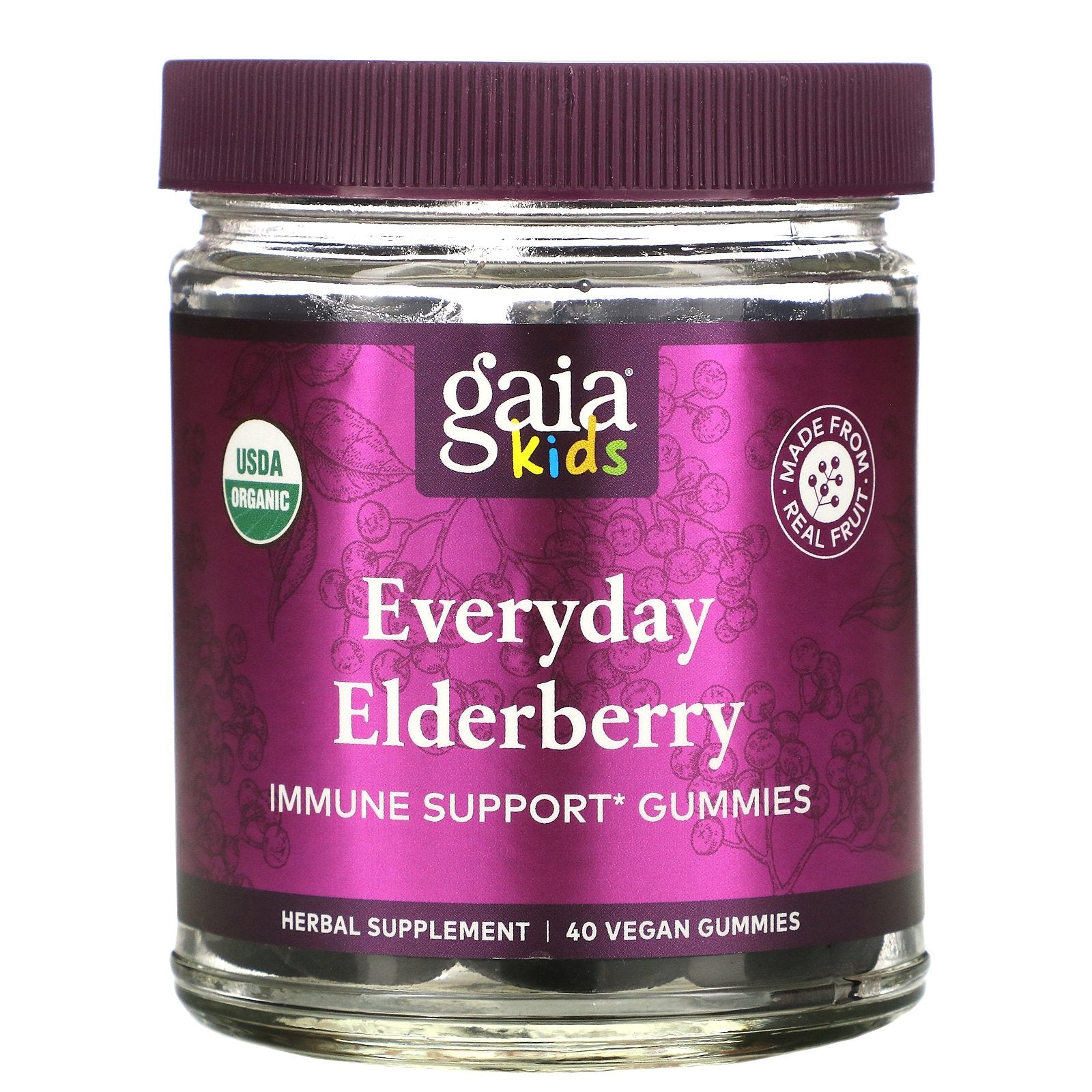 Gaia Herbs, Kids, Everyday Elderberry Immune Support Gummies, 40 Vegan Gummies