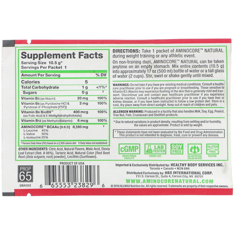 ALLMAX Nutrition, AMINOCORE Natural, Instantized BCAAs, Cranberry Apple, 10.5 g (0.37 oz)