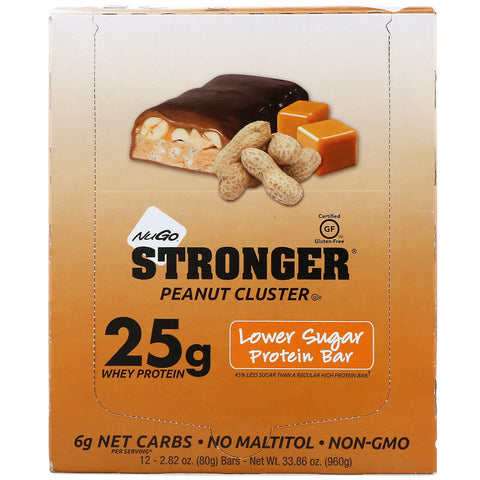 NuGo Nutrition, STÆRKERE, Proteinbar, Peanut Cluster, 12 barer, 2,82 oz (80 g) hver