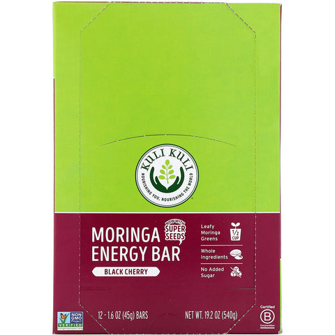 Kuli Kuli, Moringa Energy Bar, Black Cherry, 12 barer, 1,6 oz (45 g) hver