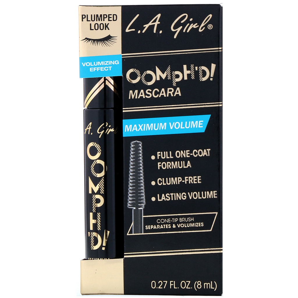 LA Girl, Máscara de pestañas Oomph'd, súper negro, 8 ml (0,27 oz. líq.)