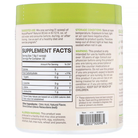 MusclePharm, naturlig BCAA, tropisk frugt, 234 g (0,52 lbs)